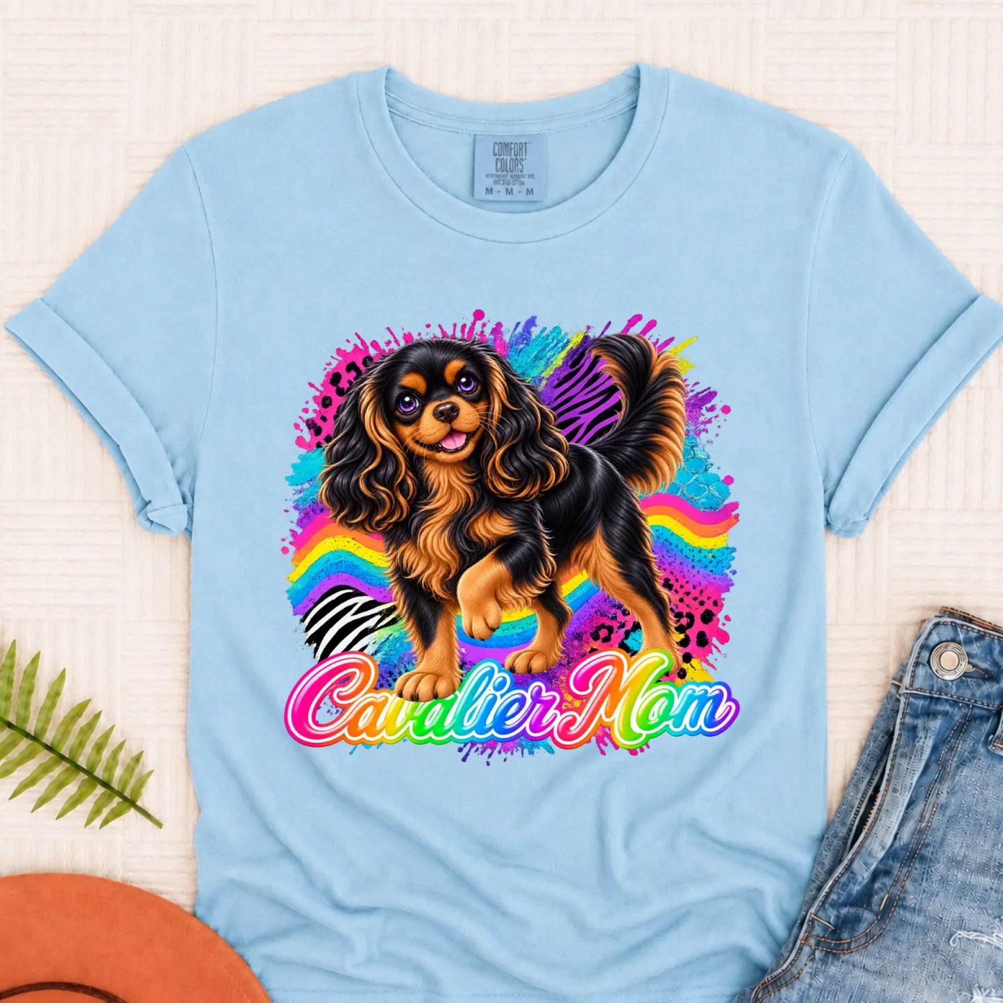 Custom Cavalier Mom Retro Neon Unisex Tshirt Chambray