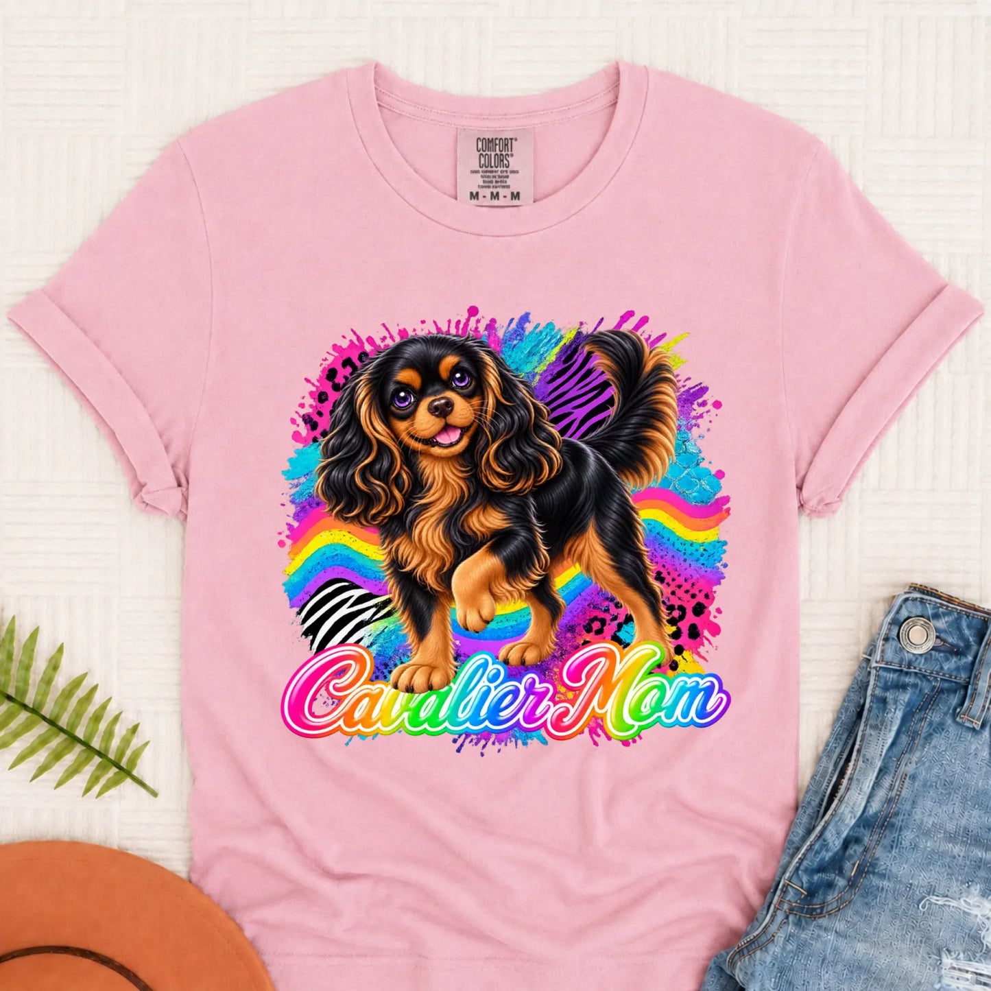 Custom Cavalier Mom Retro Neon Unisex Tshirt Blossom