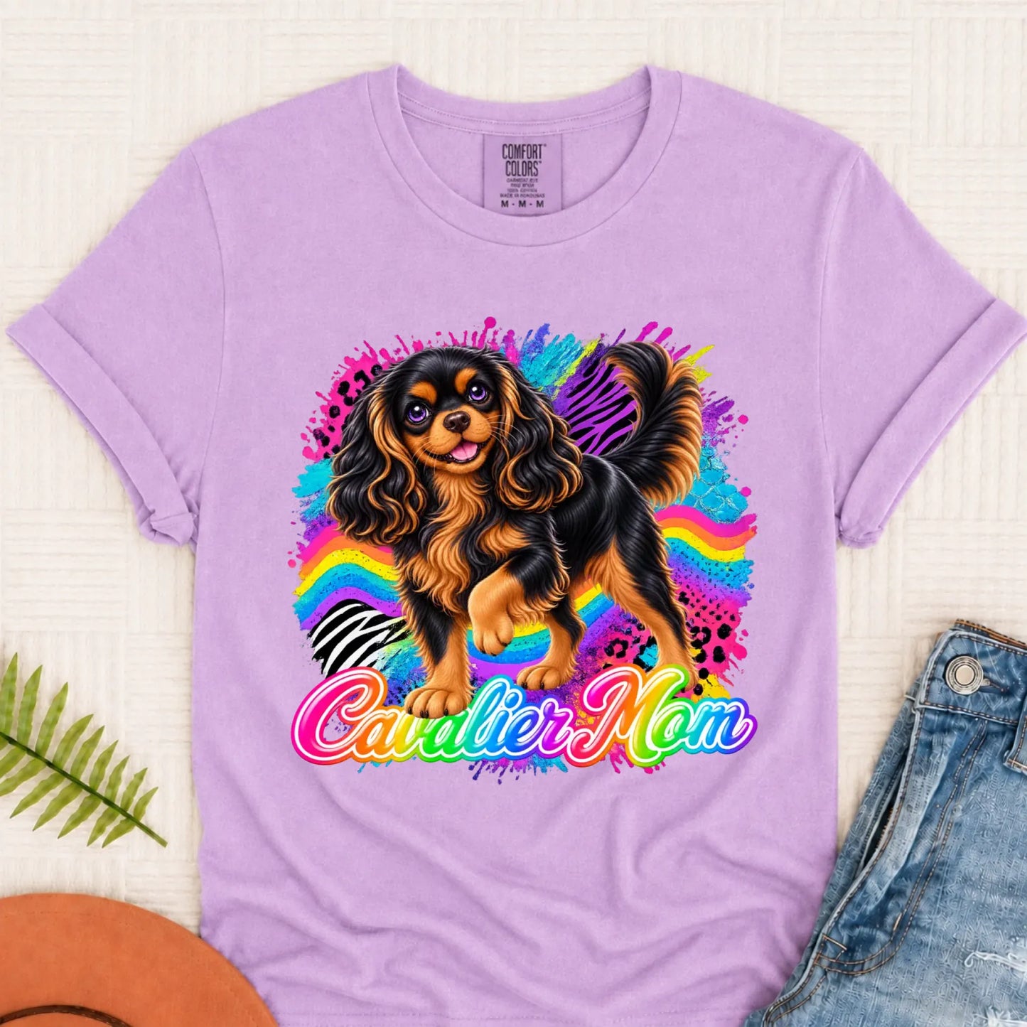 Custom Cavalier Mom Retro Neon Unisex Tshirt Orchid
