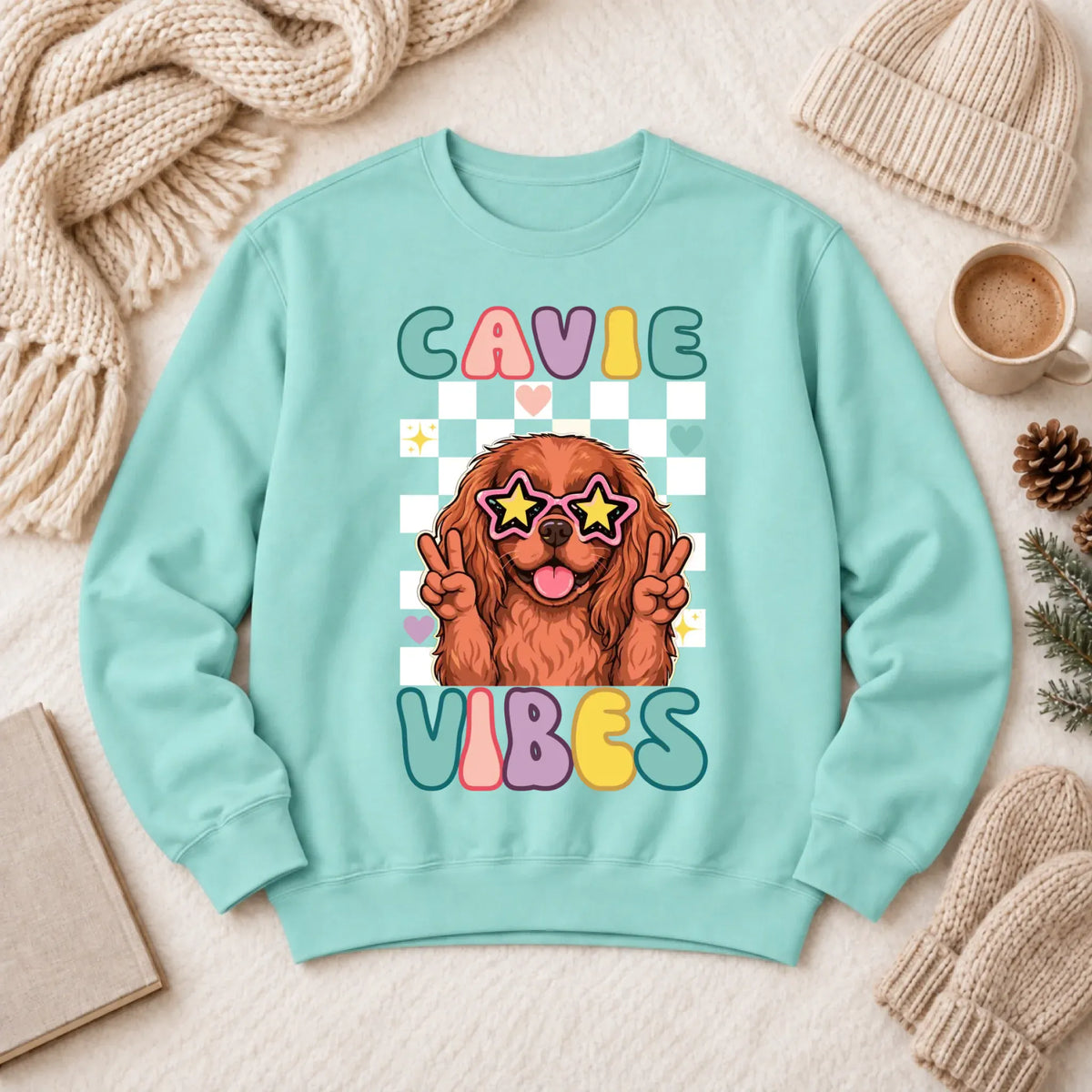 Custom Cavalier Retro Vibes Unisex Sweatshirt Chalky Mint