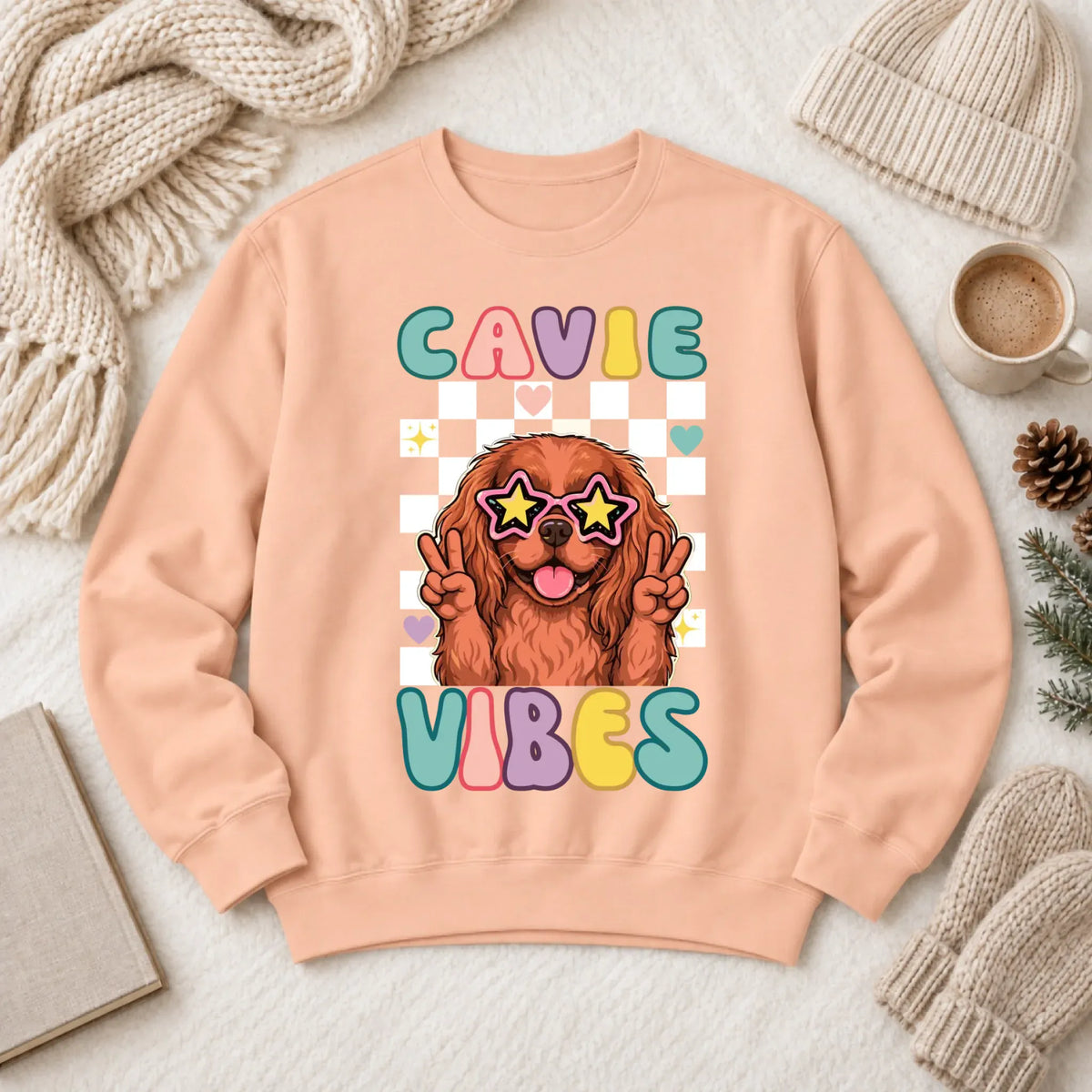 Custom Cavalier Retro Vibes Unisex Sweatshirt Peachy