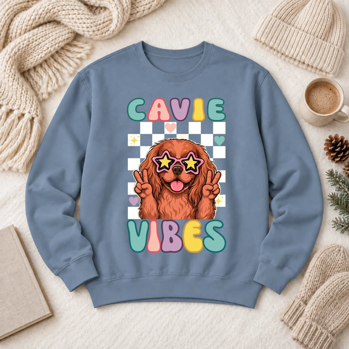 Custom Cavalier Retro Vibes Unisex Sweatshirt Blue Jean