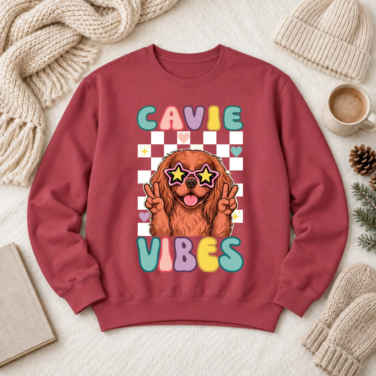 Custom Cavalier Retro Vibes Unisex Sweatshirt Crimson
