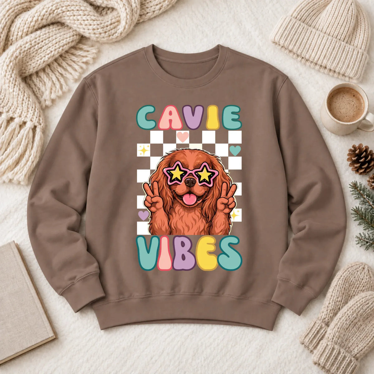 Custom Cavalier Retro Vibes Unisex Sweatshirt Espresso