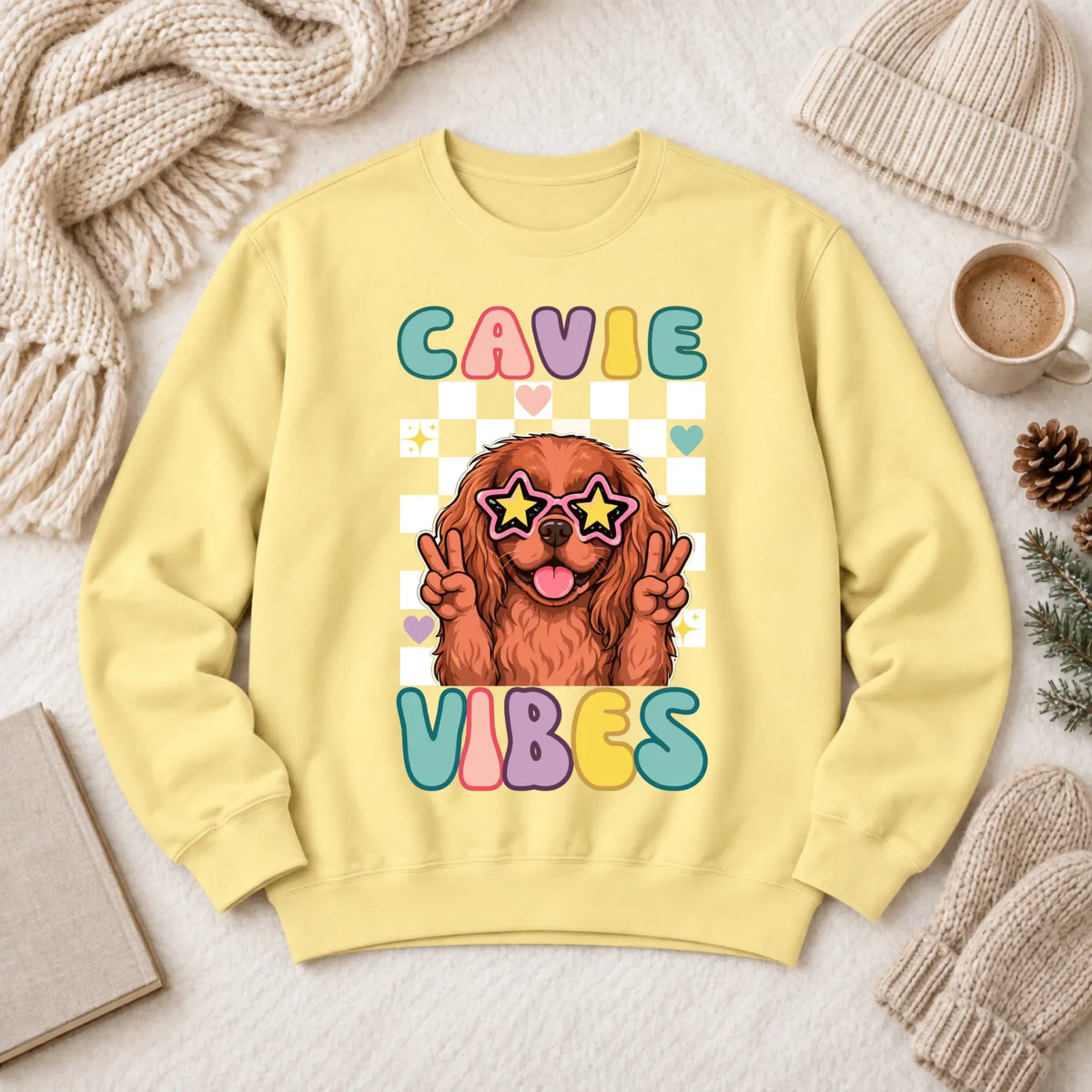 Custom Cavalier Retro Vibes Unisex Sweatshirt Butter