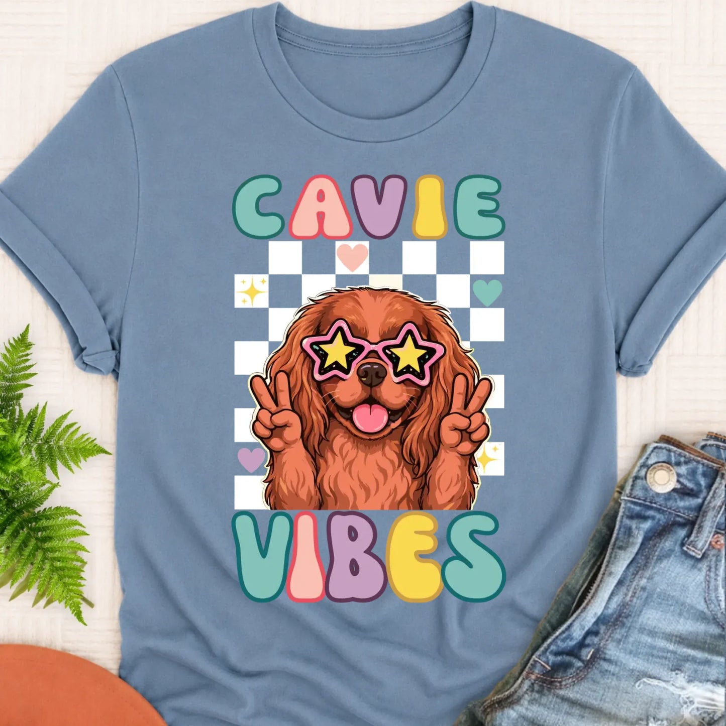 Custom Cavalier Retro Vibes Unisex TShirt Blue Jean