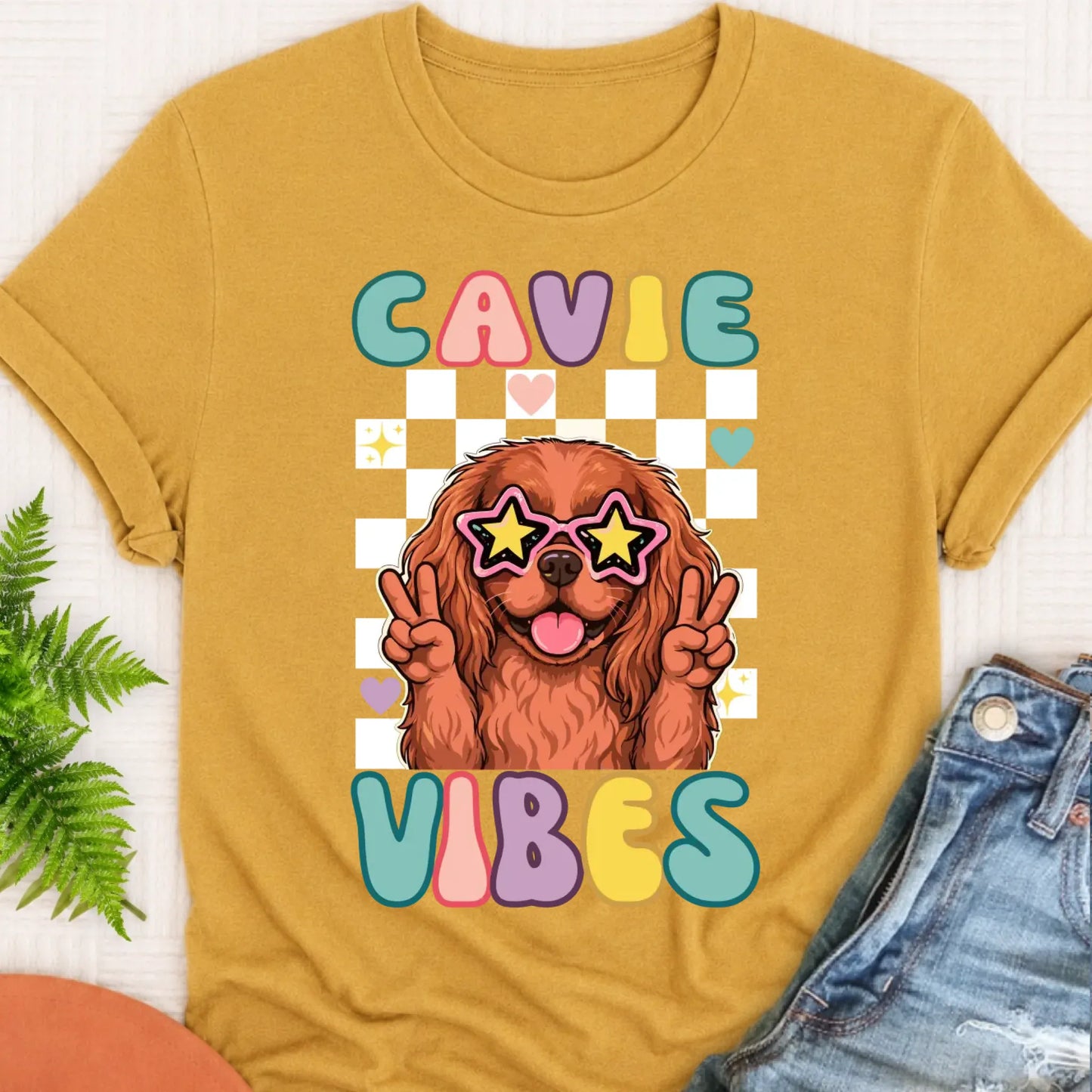 Custom Cavalier Retro Vibes Unisex TShirt Mustard