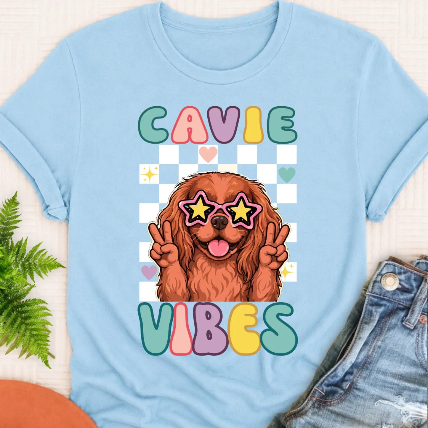 Custom Cavalier Retro Vibes Unisex TShirt Chambray