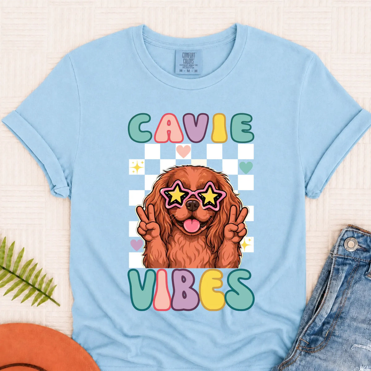 Custom Cavalier Retro Vibes Unisex TShirt Chambray