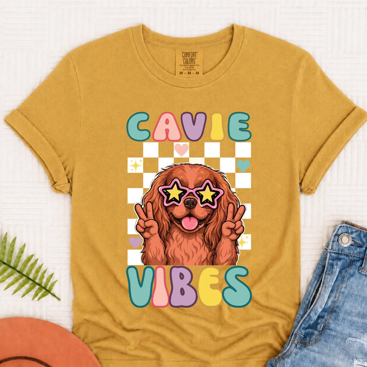 Custom Cavalier Retro Vibes Unisex TShirt Mustard