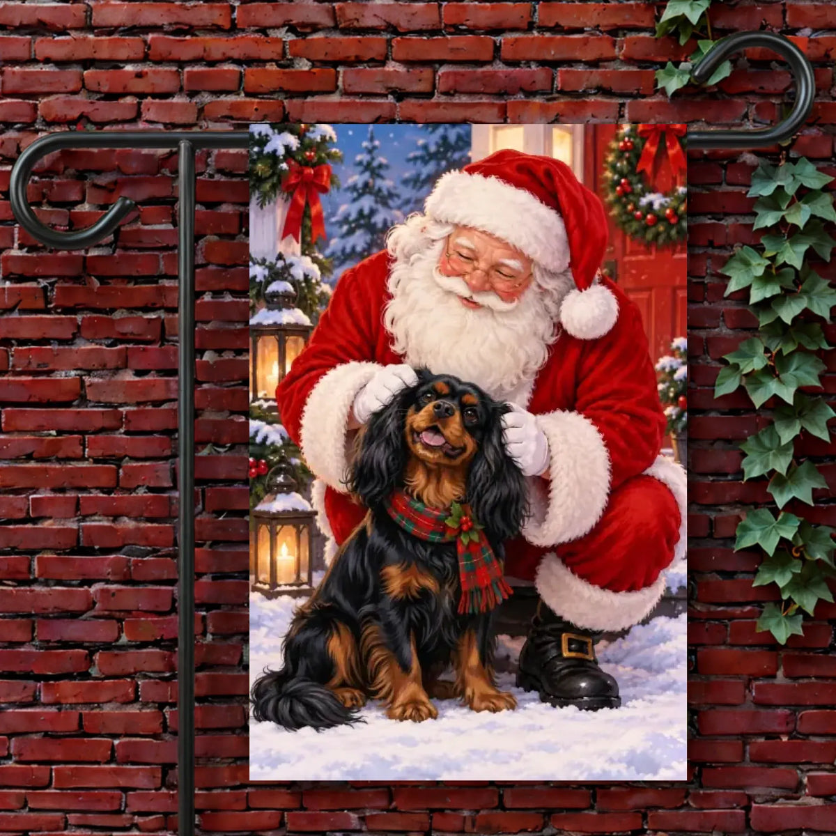 Custom Cavalier Santa Clause Christmas Garden Flag 12'' × 18''
