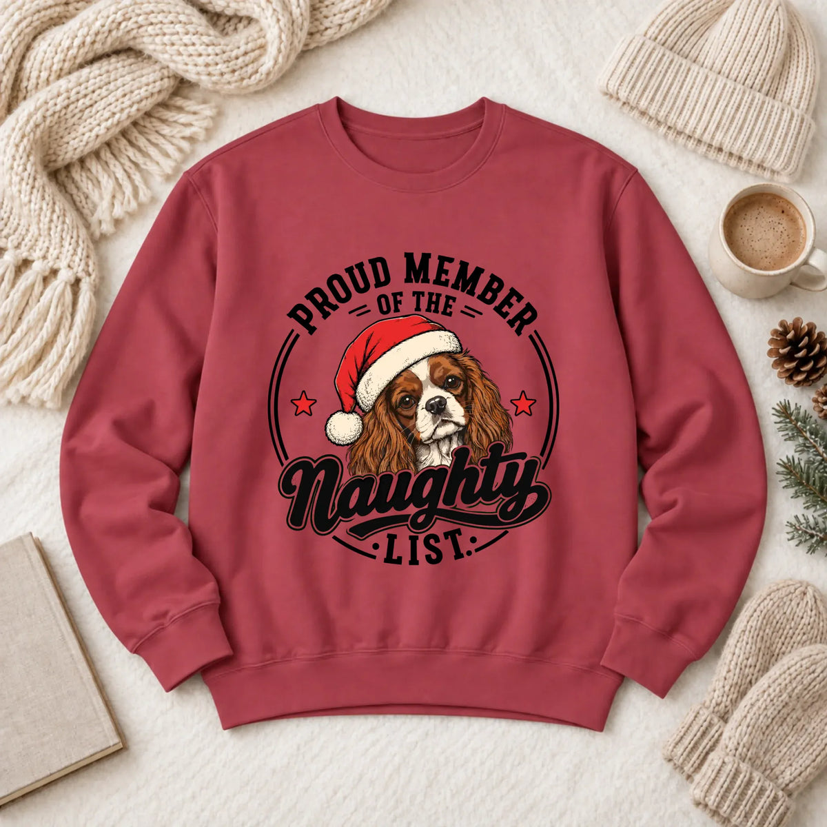 Custom Cavalier Santa Naughty List Unisex Sweatshirt Crimson