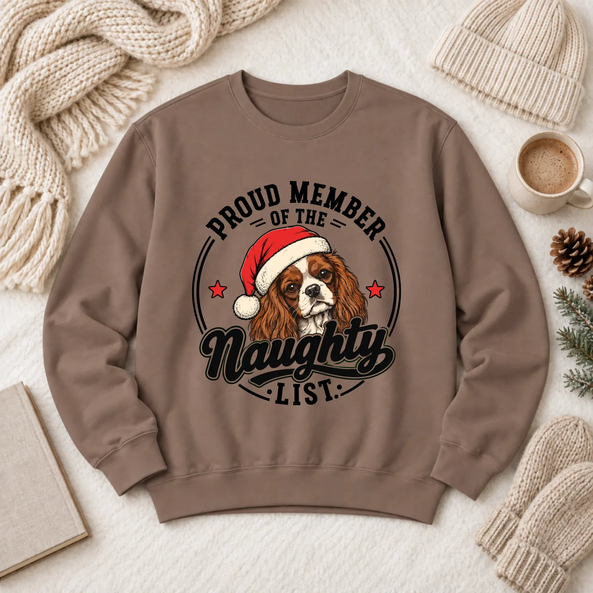 Custom Cavalier Santa Naughty List Unisex Sweatshirt Espresso