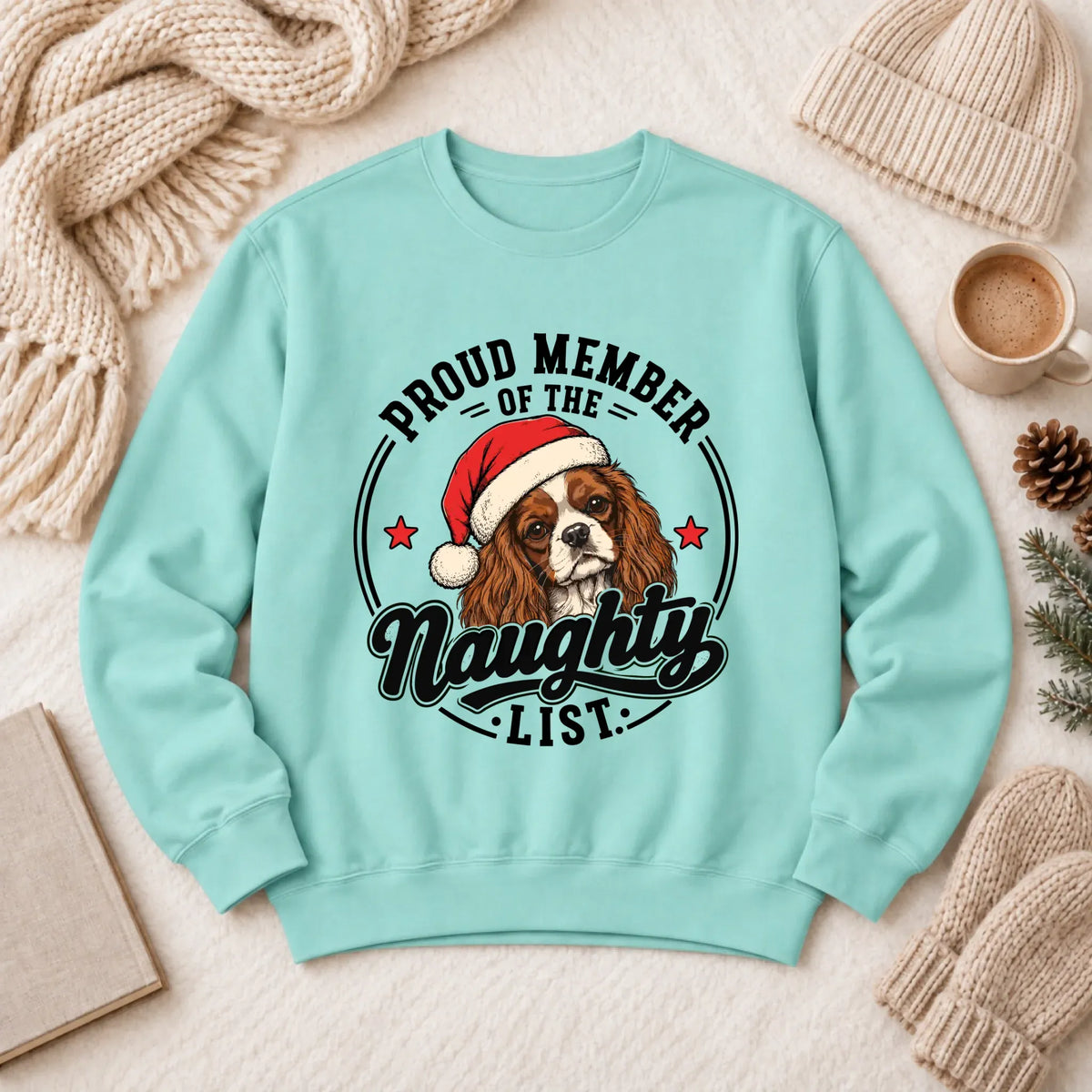Custom Cavalier Santa Naughty List Unisex Sweatshirt Chalky Mint