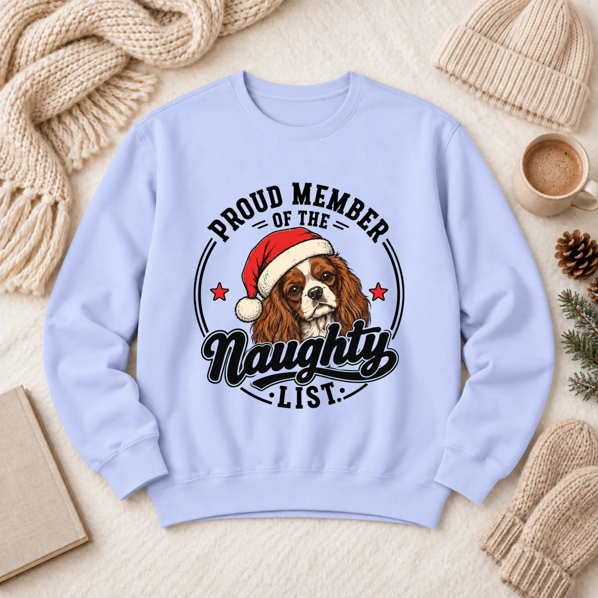 Custom Cavalier Santa Naughty List Unisex Sweatshirt Hydrangea