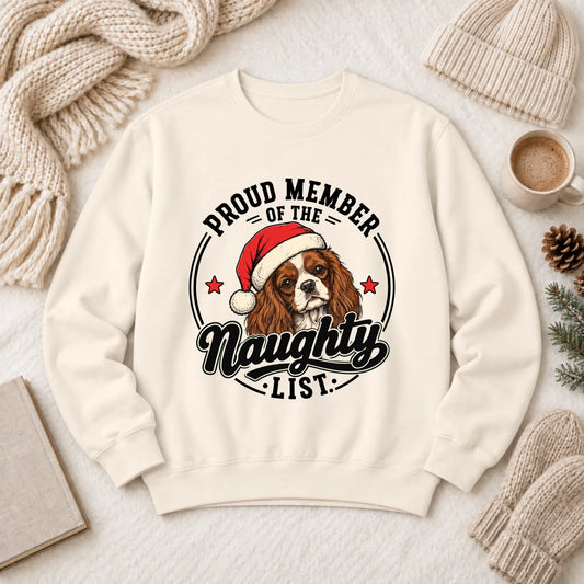 Custom Cavalier Santa Naughty List Unisex Sweatshirt Ivory