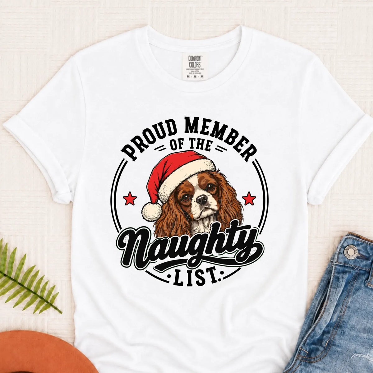 Custom Cavalier Santa Naughty List Unisex Tshirt White