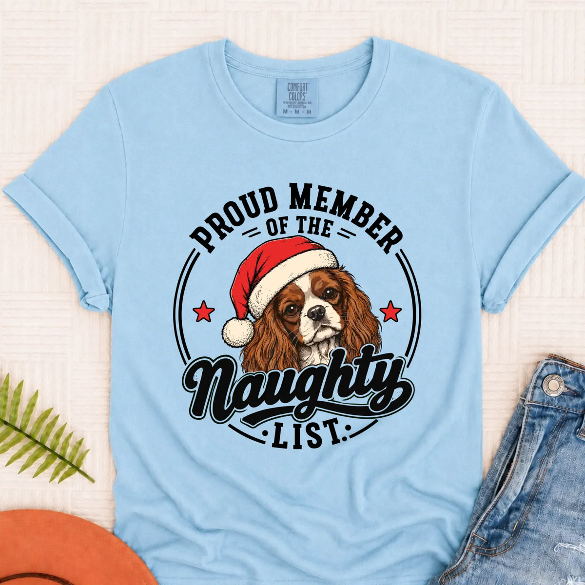 Custom Cavalier Santa Naughty List Unisex Tshirt Chambray