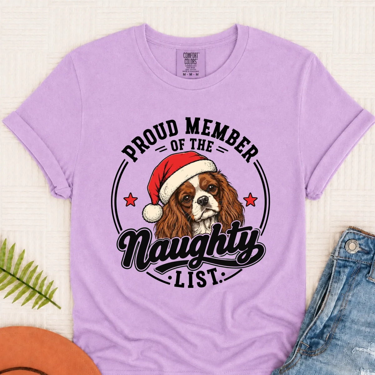 Custom Cavalier Santa Naughty List Unisex Tshirt Orchid