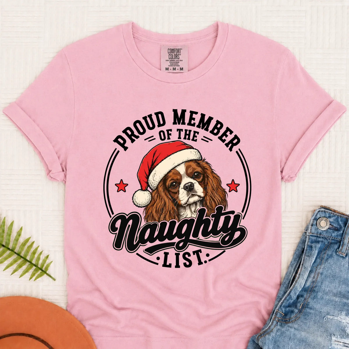 Custom Cavalier Santa Naughty List Unisex Tshirt Blossom