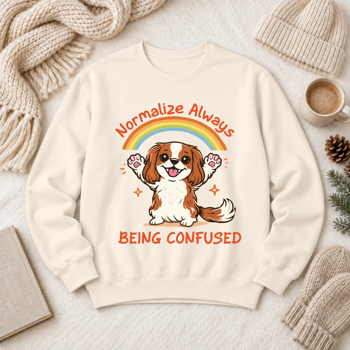 Custom Cavalier Sarcastic Confused Unisex Sweatshirt Ivory