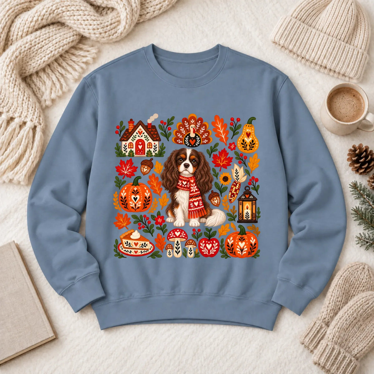 Custom Cavalier Scandinavian Autumn Fall Unisex Sweatshirt Blue Jean