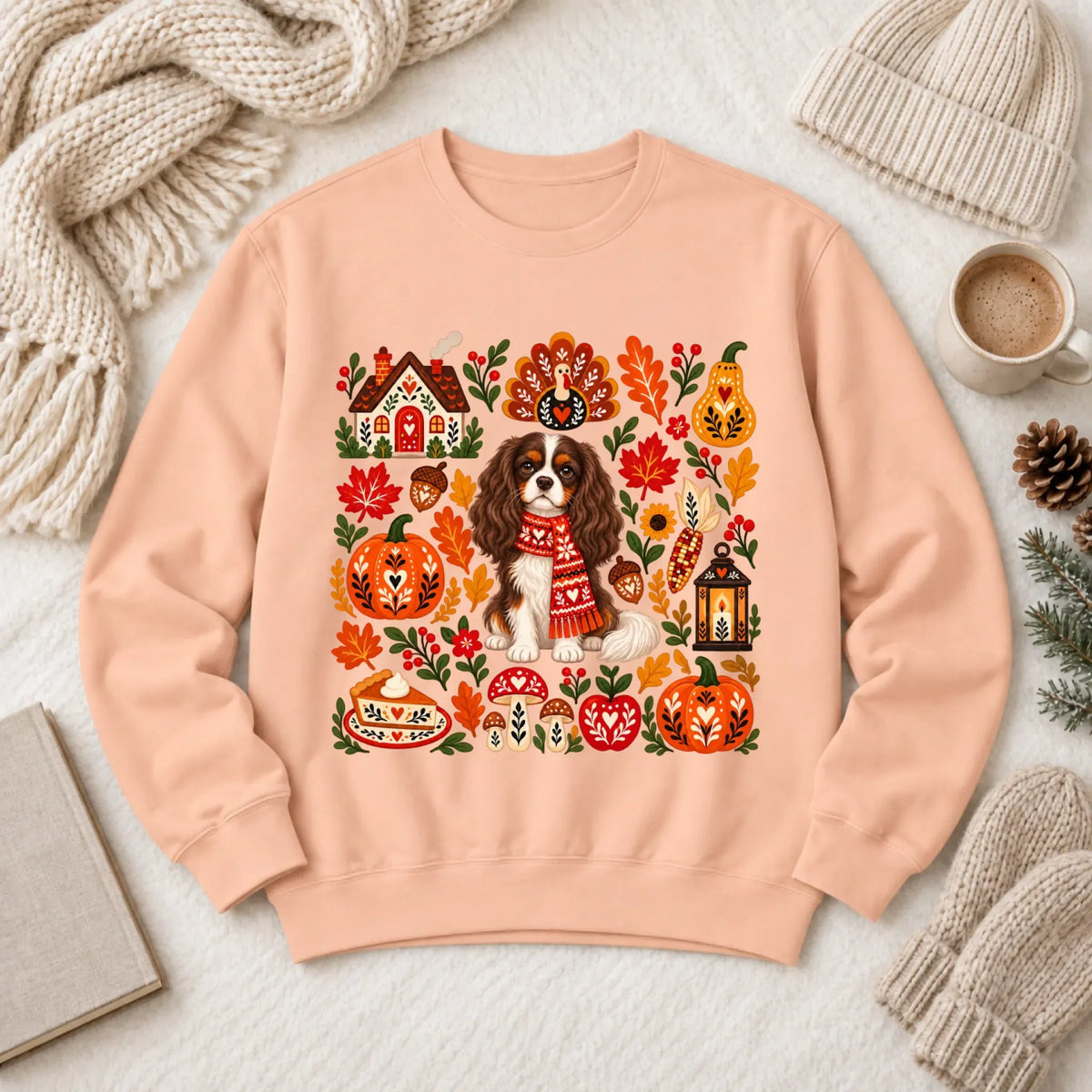 Custom Cavalier Scandinavian Autumn Fall Unisex Sweatshirt Peachy