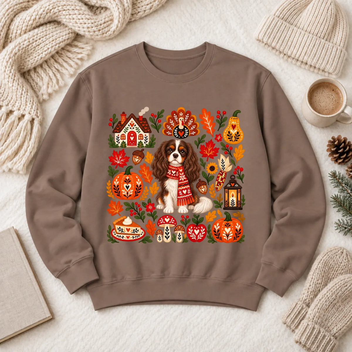 Custom Cavalier Scandinavian Autumn Fall Unisex Sweatshirt Espresso
