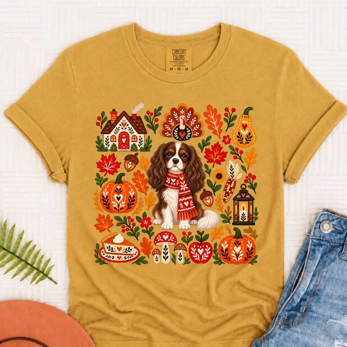 Custom Cavalier Scandinavian Autumn Fall Unisex Tshirt Mustard