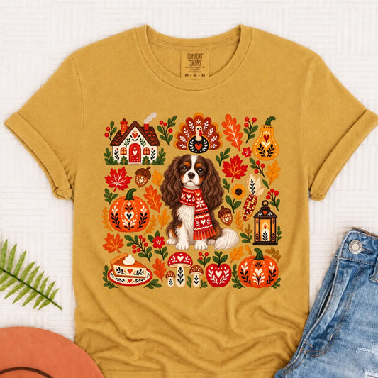 Custom Cavalier Scandinavian Autumn Fall Unisex Tshirt Mustard