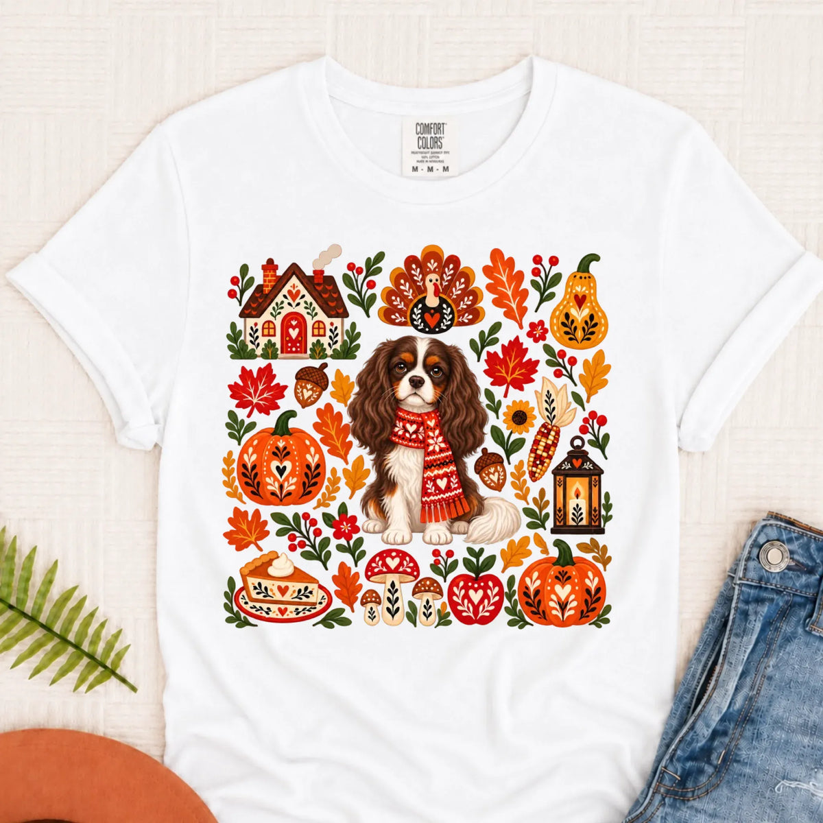 Custom Cavalier Scandinavian Autumn Fall Unisex Tshirt White