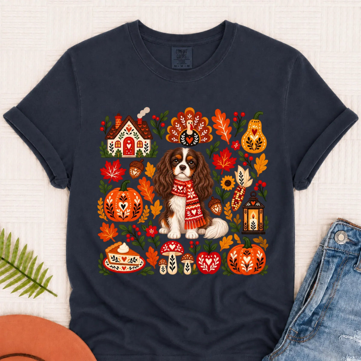 Custom Cavalier Scandinavian Autumn Fall Unisex Tshirt Navy