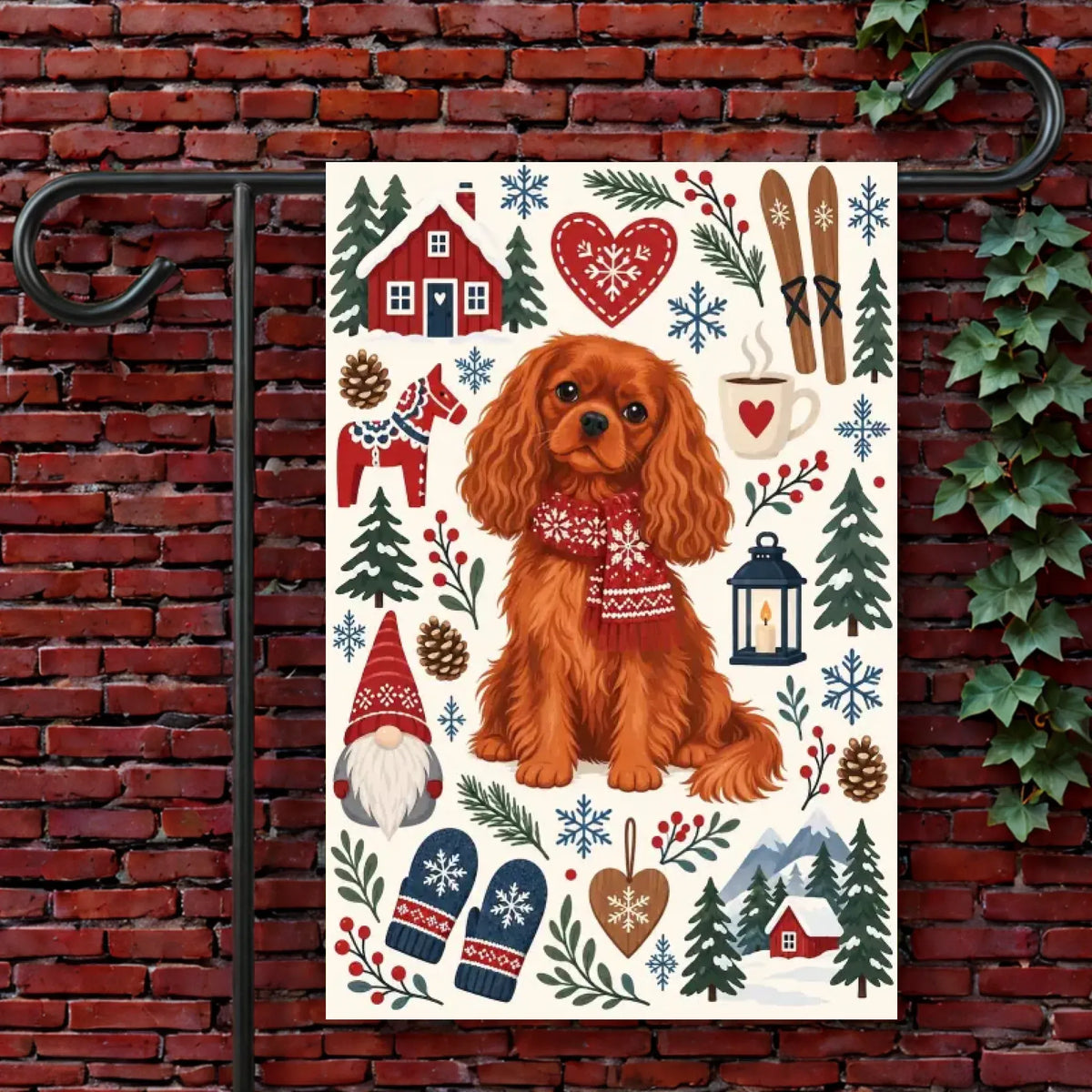Custom Cavalier Scandinavian Winter Garden Flag 12'' × 18''