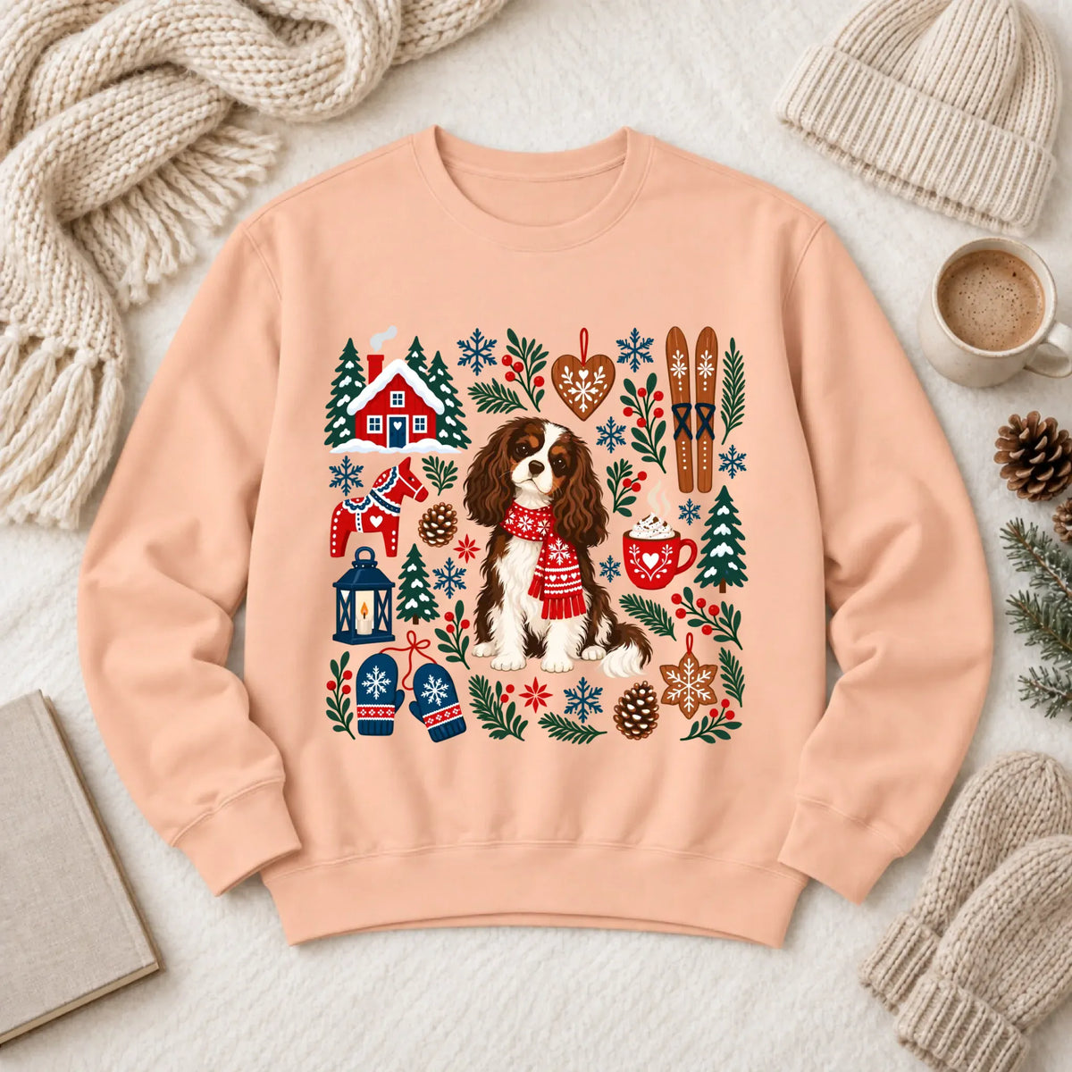 Custom Cavalier Scandinavian Winter Unisex Sweatshirt Peachy