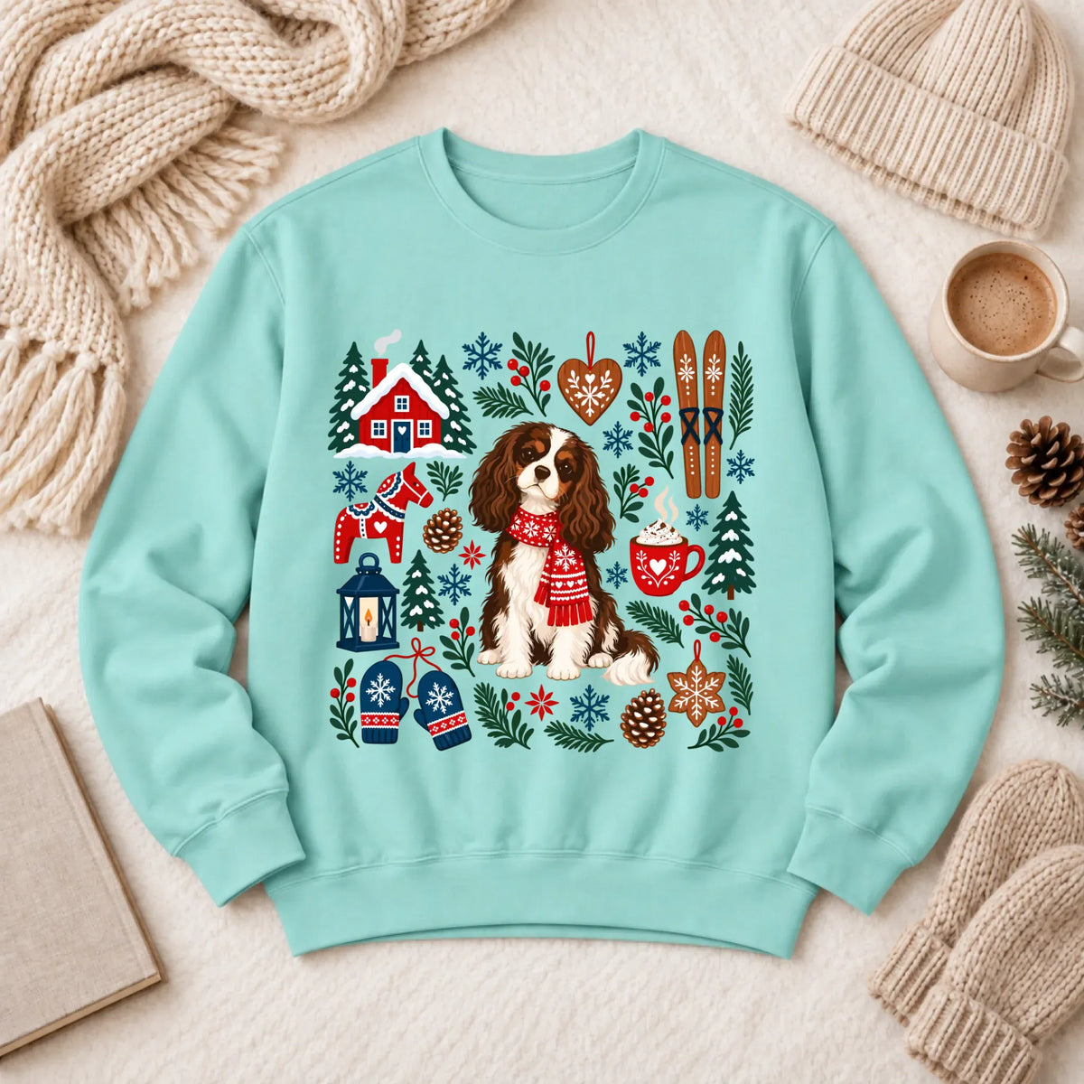 Custom Cavalier Scandinavian Winter Unisex Sweatshirt Chalky Mint