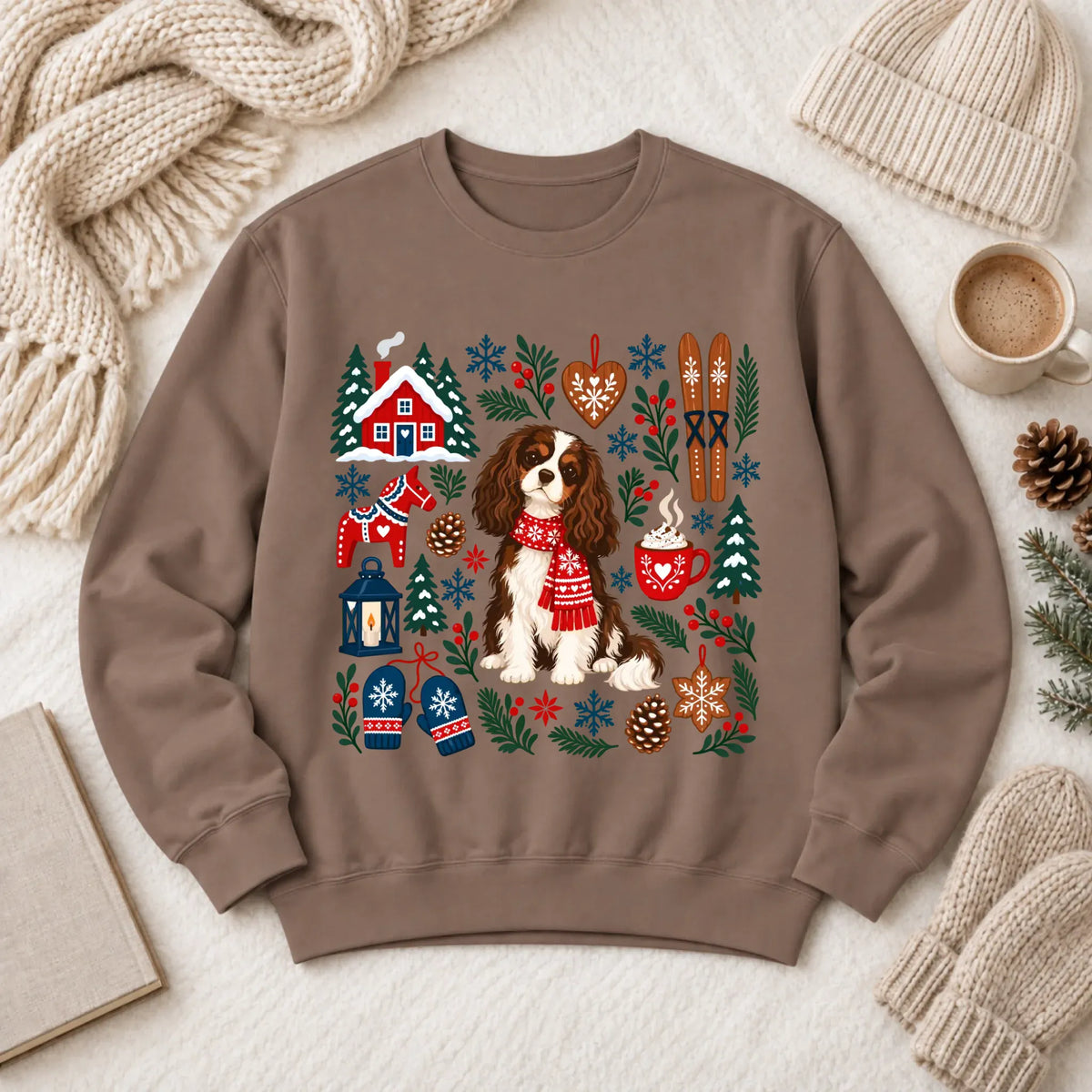 Custom Cavalier Scandinavian Winter Unisex Sweatshirt Espresso
