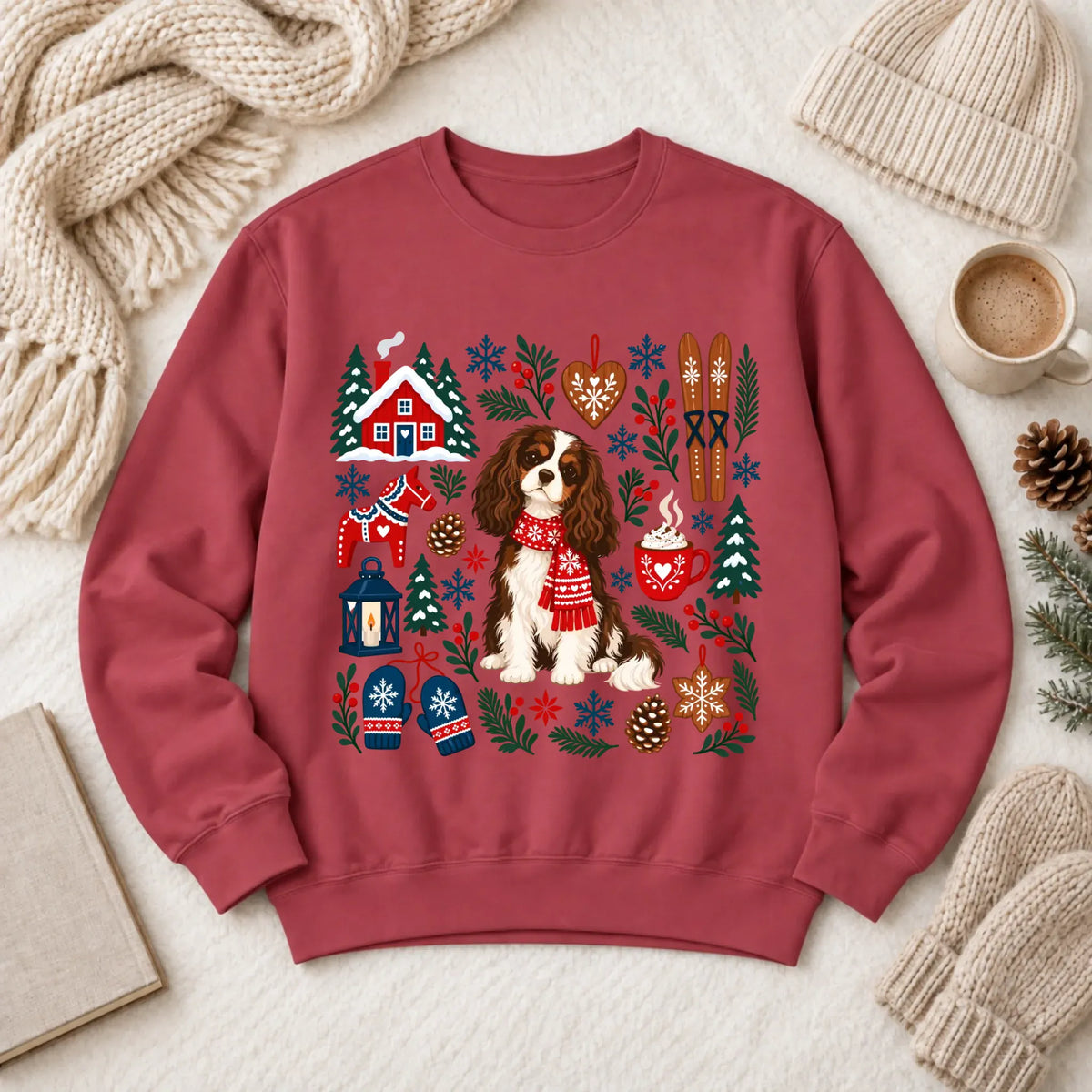 Custom Cavalier Scandinavian Winter Unisex Sweatshirt Crimson