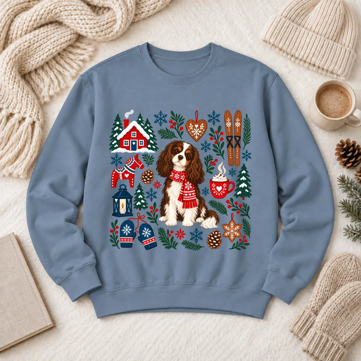 Custom Cavalier Scandinavian Winter Unisex Sweatshirt Blue Jean