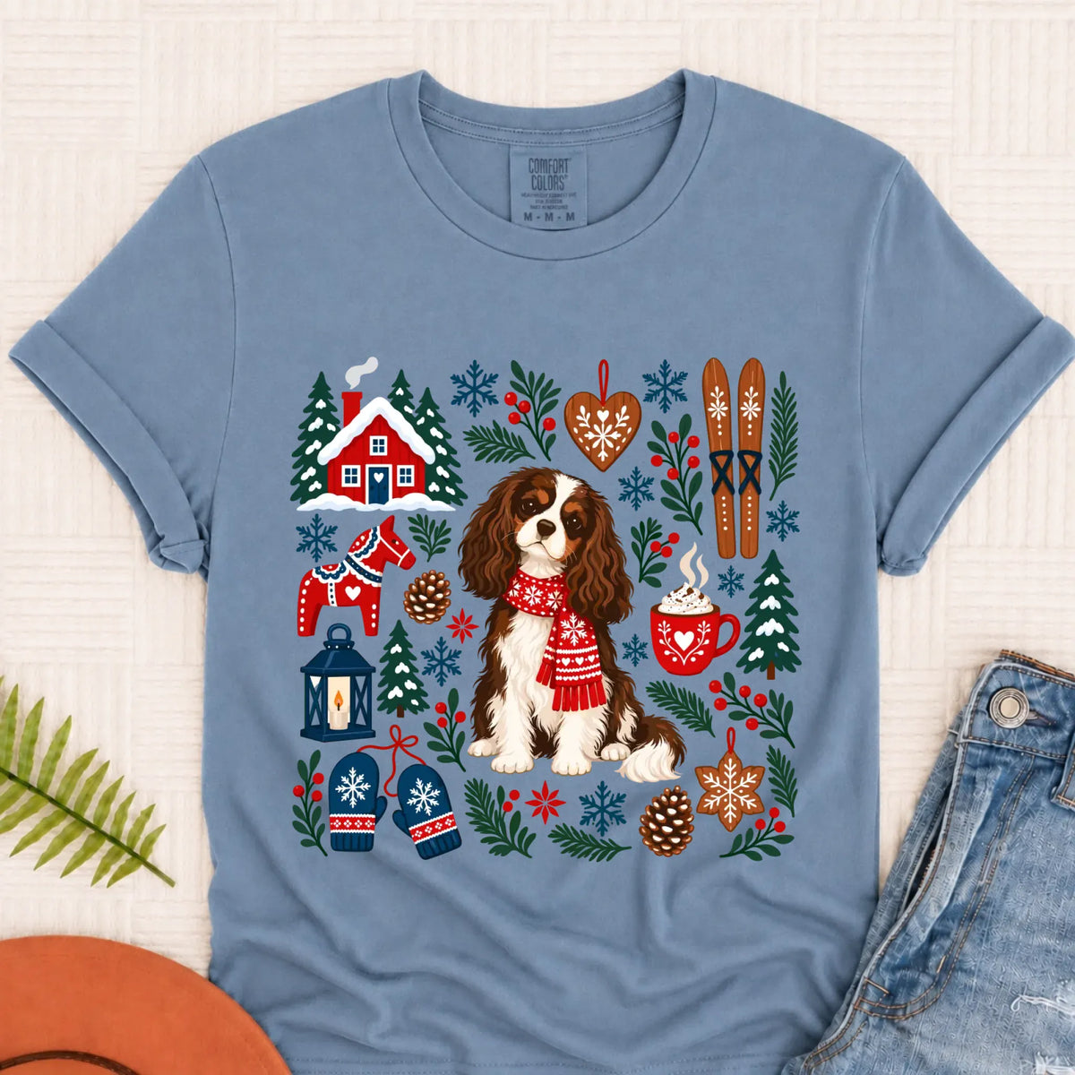 Custom Cavalier Scandinavian Winter Unisex Tshirt Blue Jean