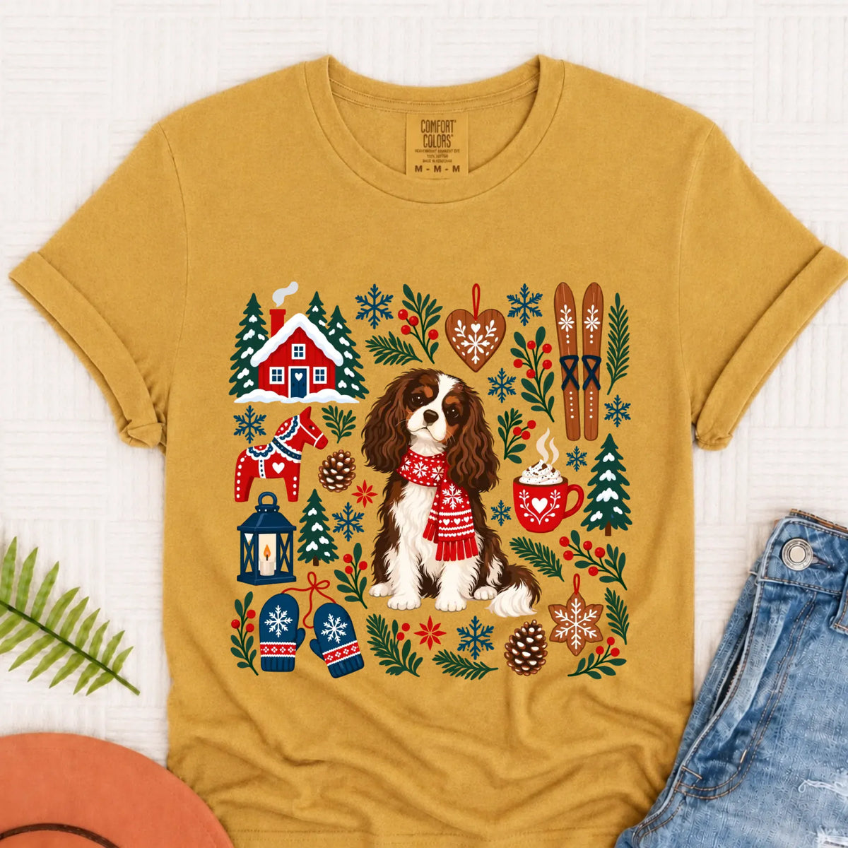 Custom Cavalier Scandinavian Winter Unisex Tshirt Mustard