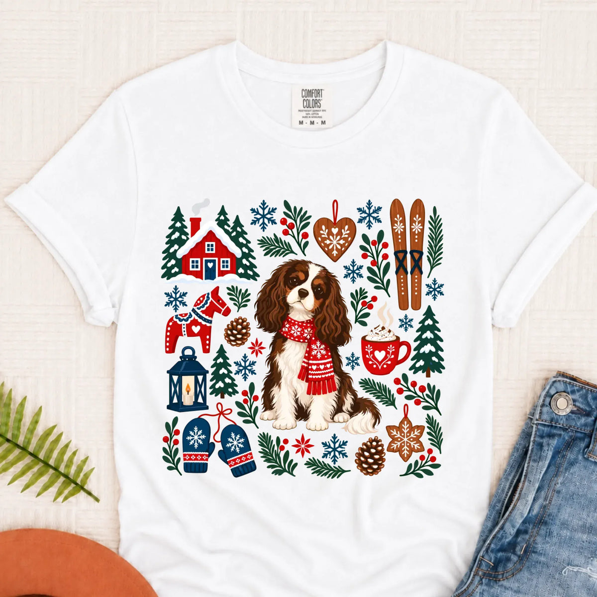 Custom Cavalier Scandinavian Winter Unisex Tshirt White