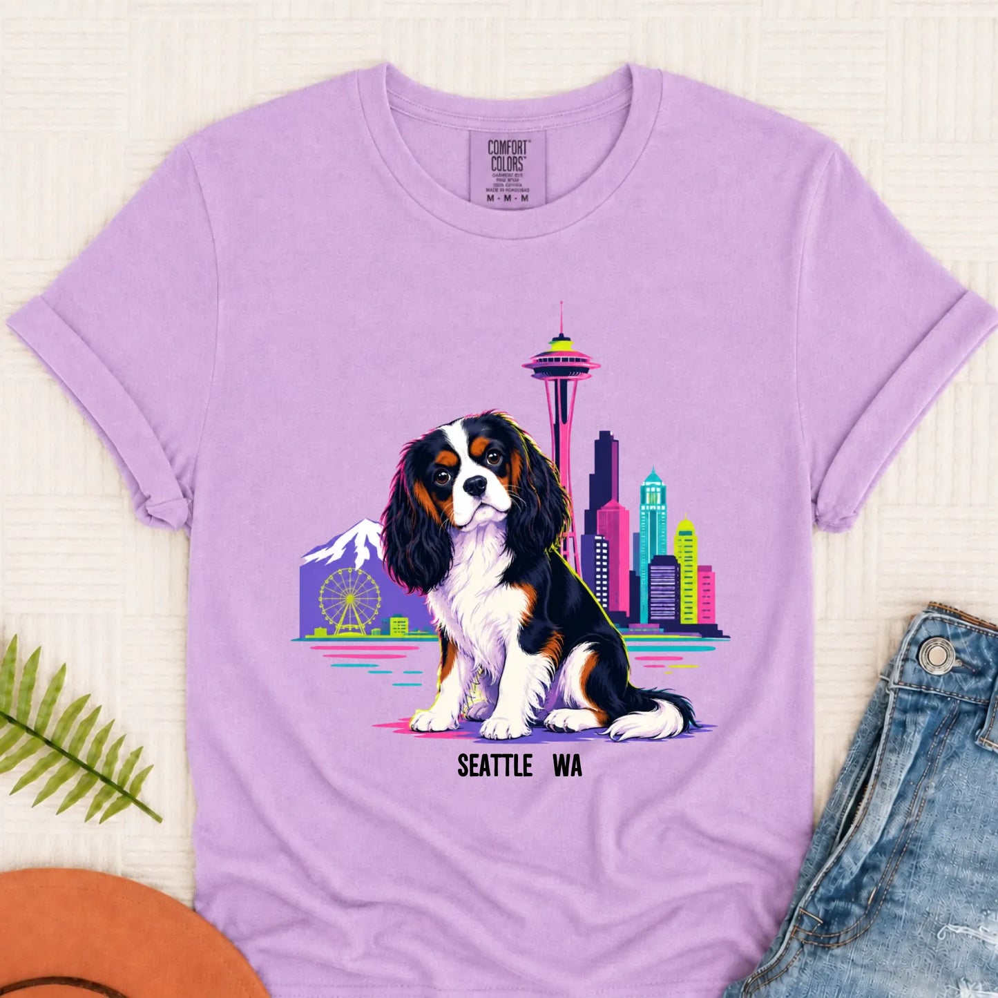 Custom Cavalier Seattle Travel Unisex Tshirt Orchid
