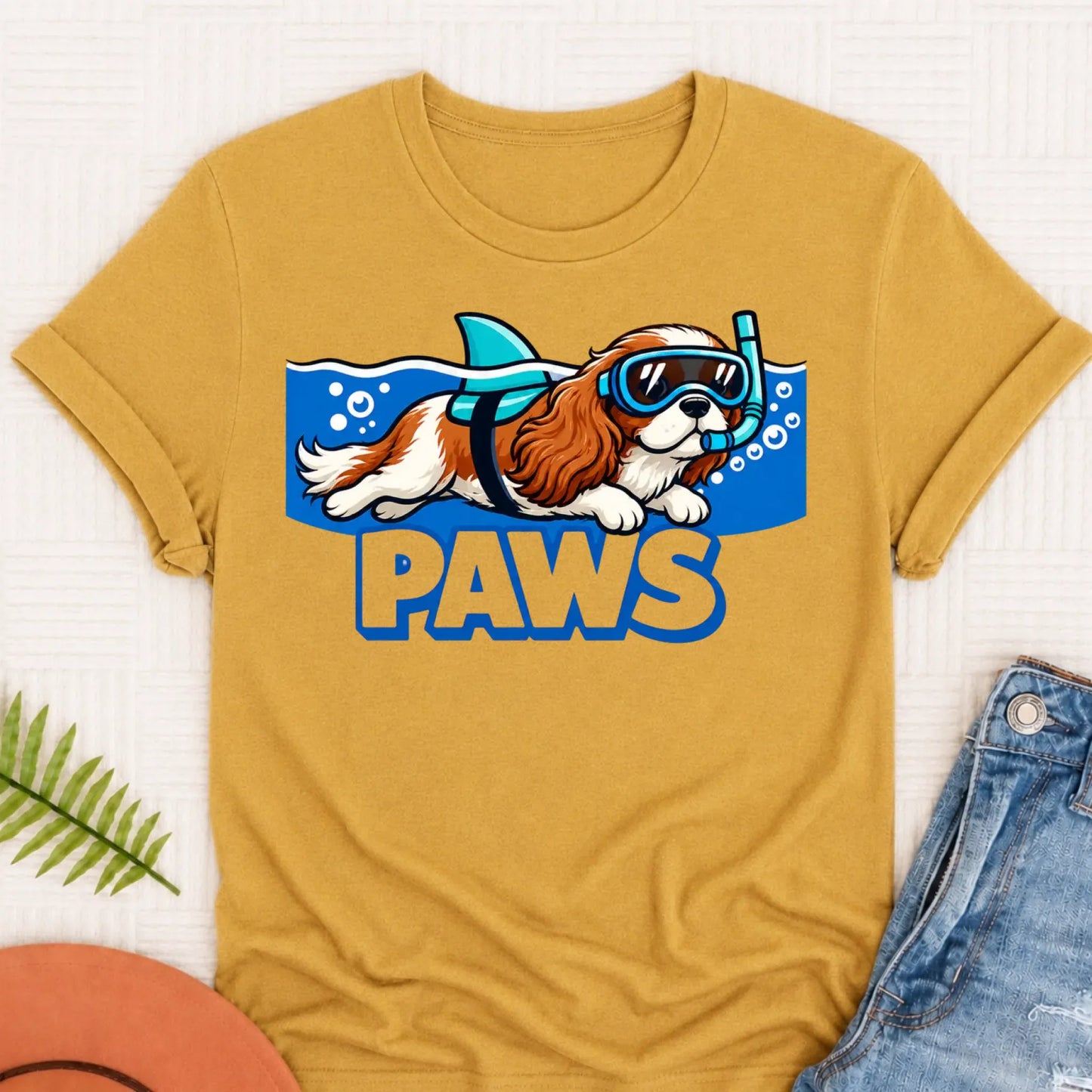 Custom Cavalier Shark Paws Unisex TShirt Mustard