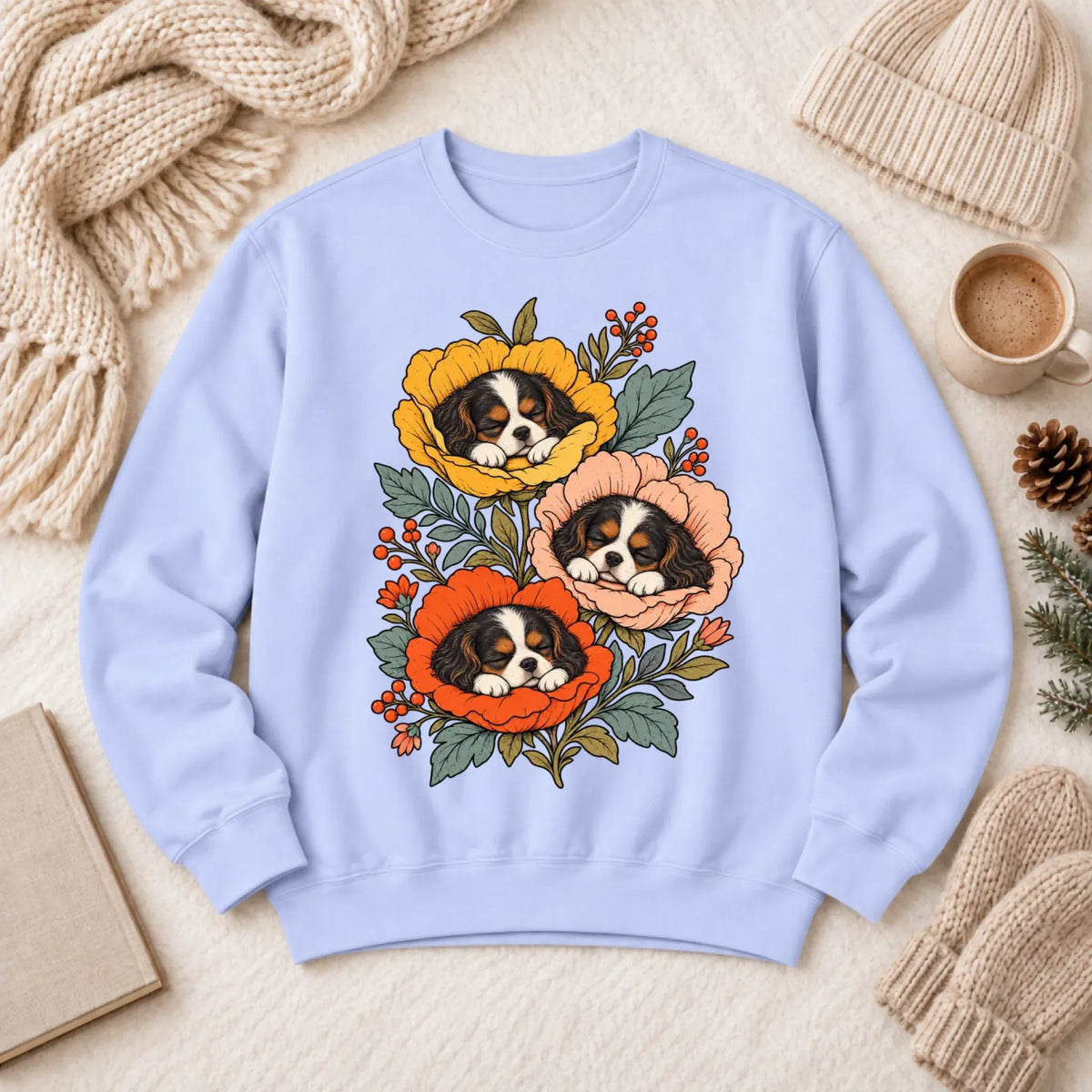 Sweatshirt Hydrangea / S Custom Cavalier Sleeping Flowers Unisex Sweatshirt