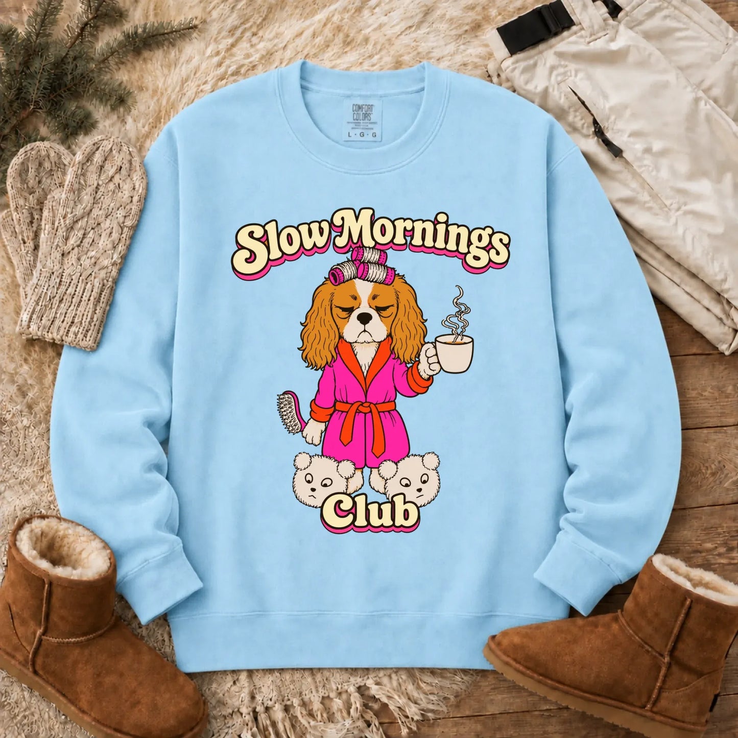 Custom Cavalier Slow Mornings Club Unisex Sweatshirt Chambray