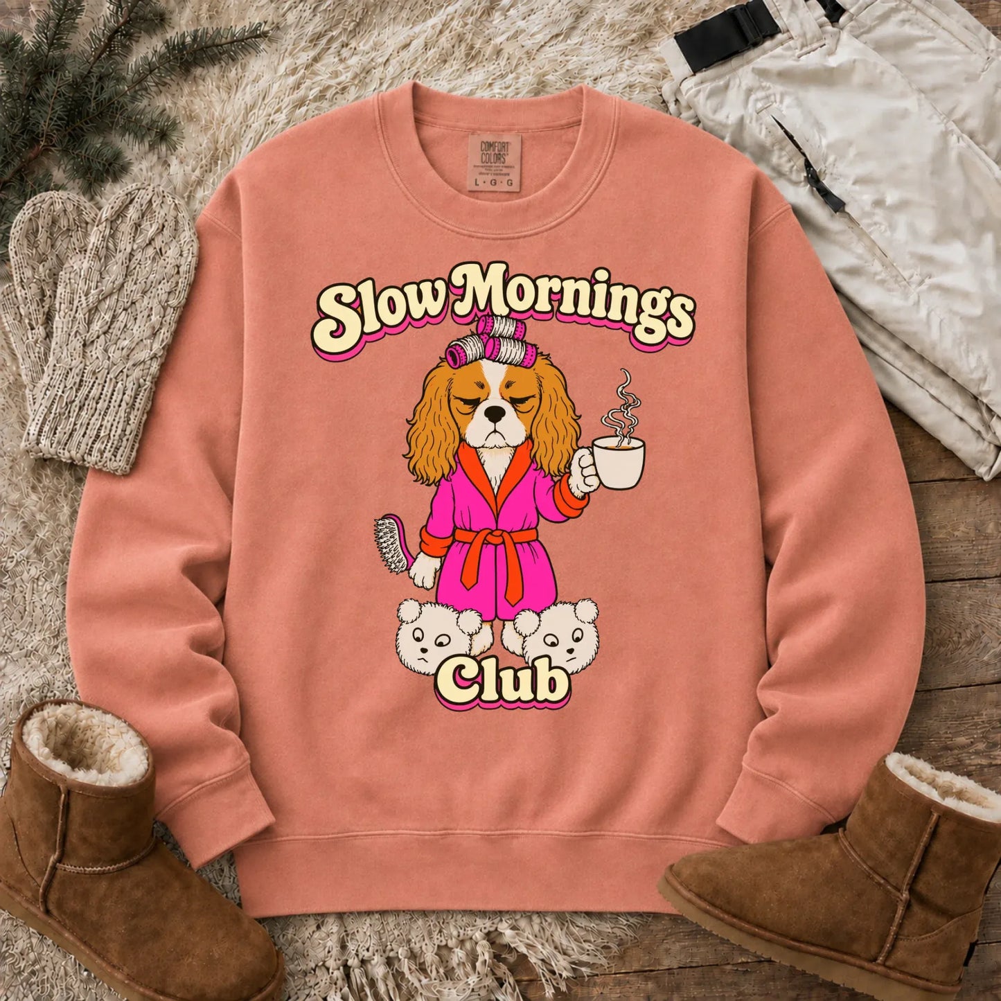 Custom Cavalier Slow Mornings Club Unisex Sweatshirt Terracotta