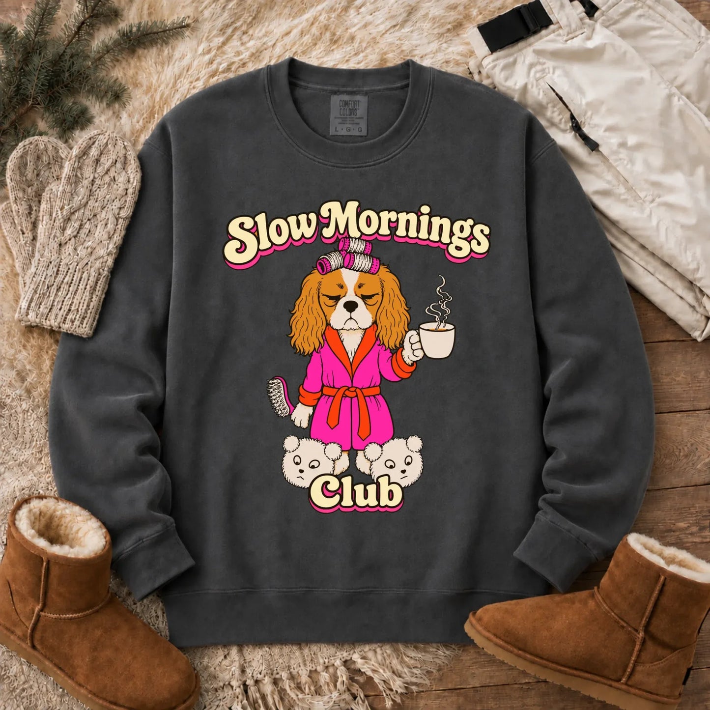 Custom Cavalier Slow Mornings Club Unisex Sweatshirt Pepper