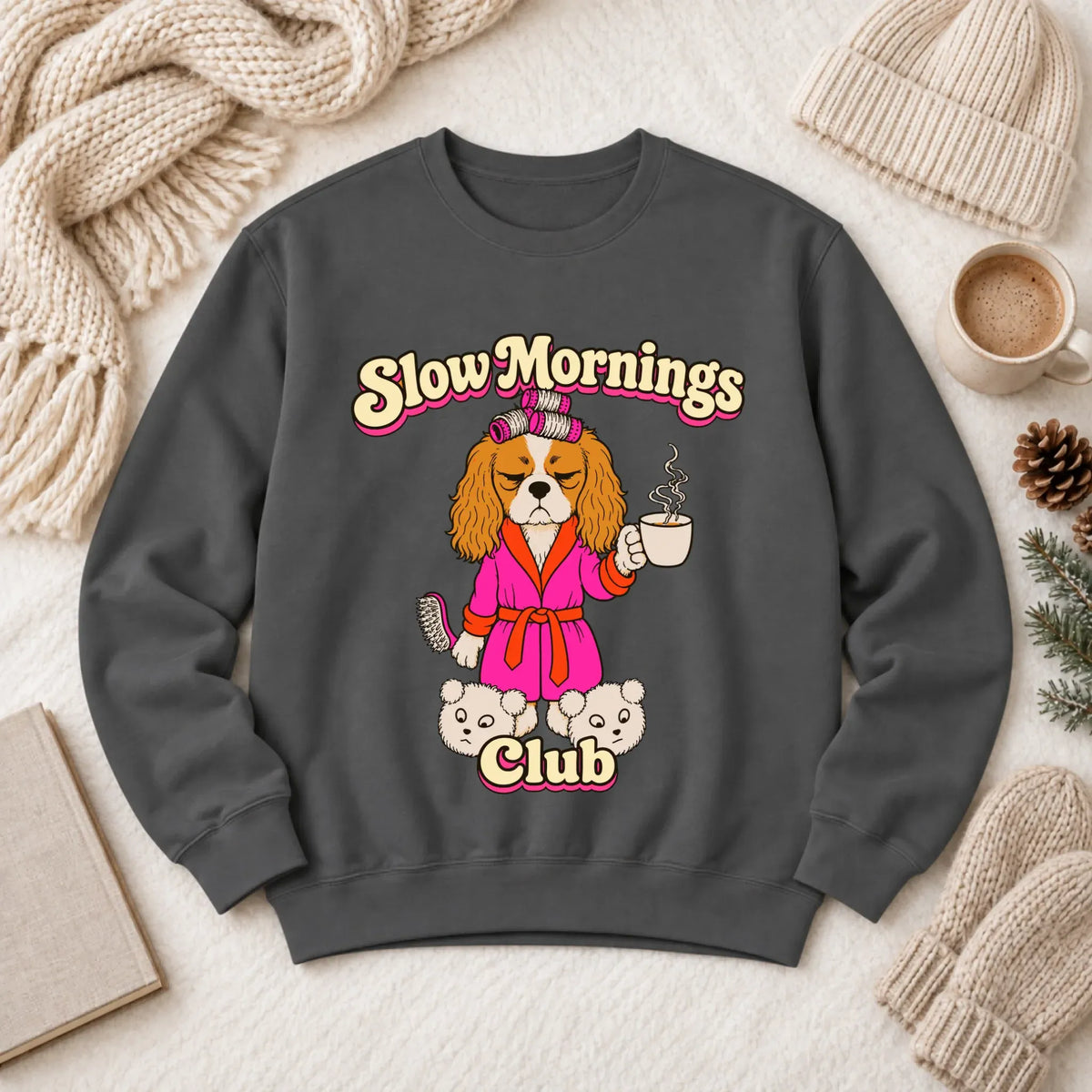 Custom Cavalier Slow Mornings Club Unisex Sweatshirt Pepper
