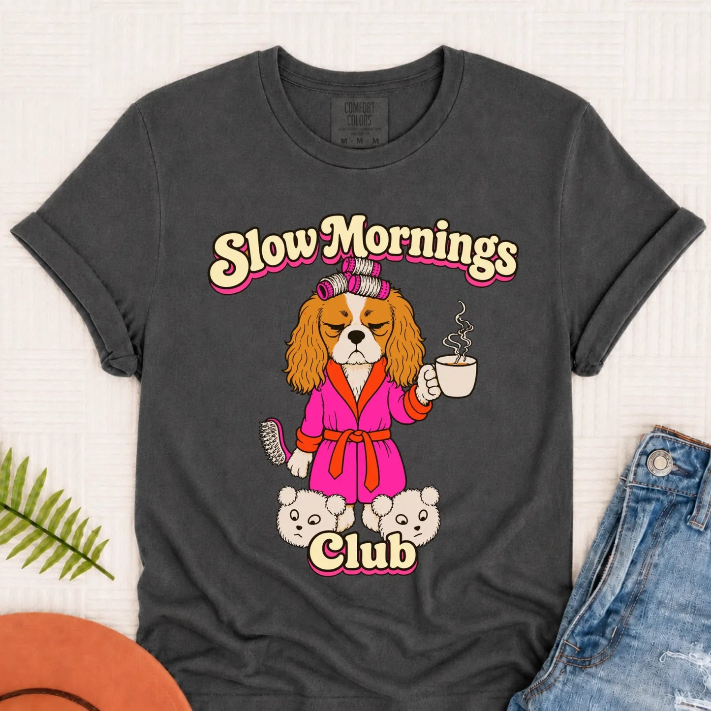 Custom Cavalier Slow Mornings Club Unisex Tshirt Pepper