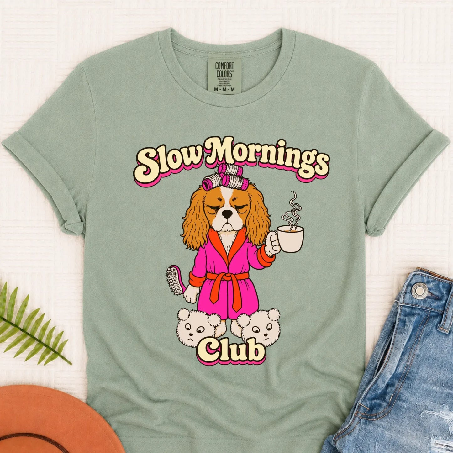 Custom Cavalier Slow Mornings Club Unisex Tshirt Bay